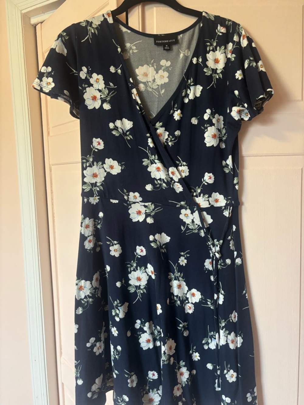 Fortune + Ivy Navy Floral Wrap Midi Dress